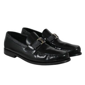 Louis Vuitton Mens Major Loafers Sz US 7.5 UK 6.5 Black Leather Monogram Slip On